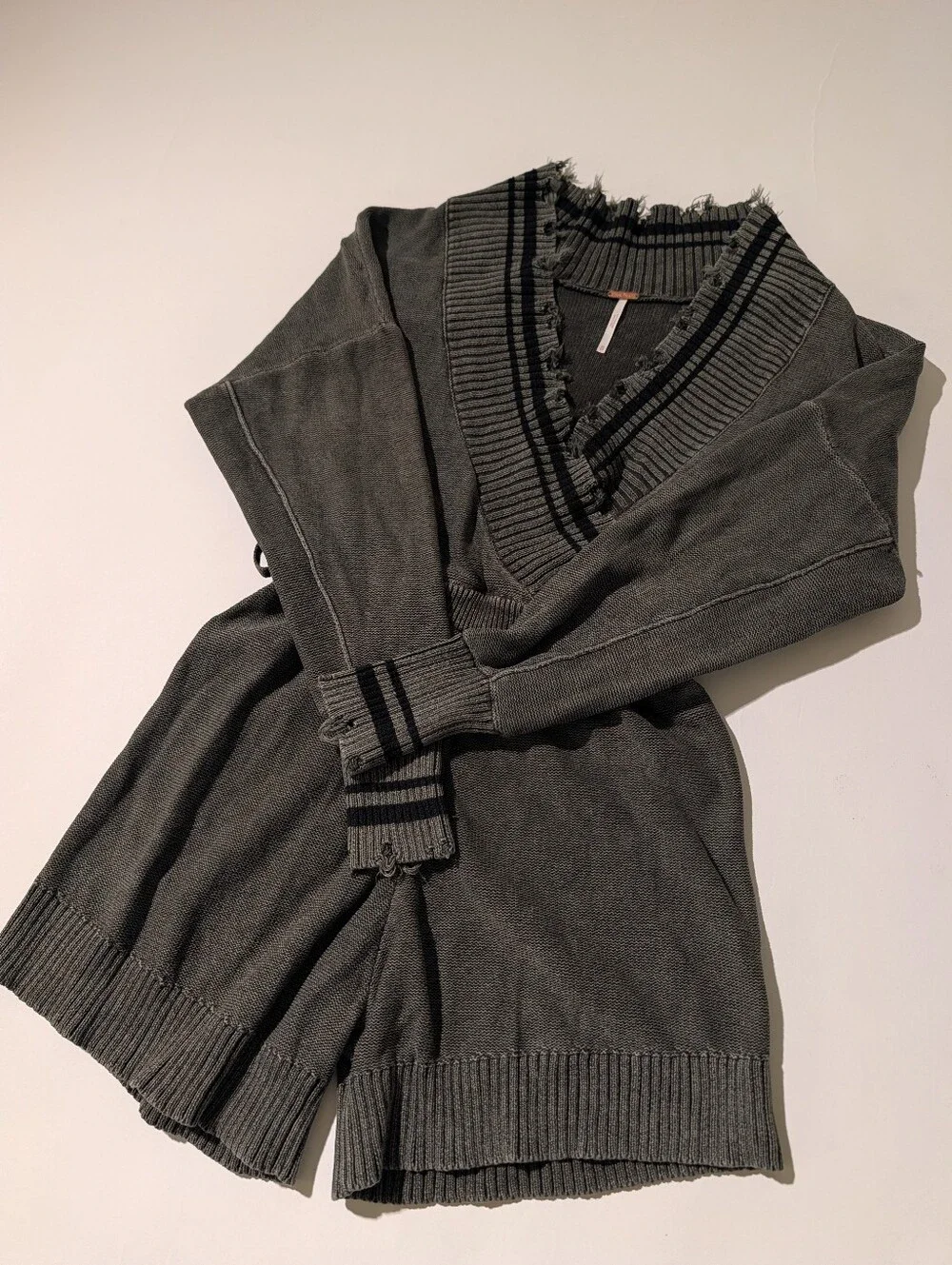 Free People Distressed Knit Sweater Wrap Romper Faded Black XS